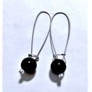 Vtg Sterling Silver MODERNIST Long Wire Dangle Drop Black Ball Bead Earrings Lot