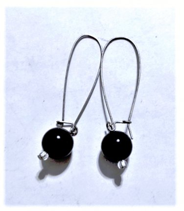 Vtg Sterling Silver MODERNIST Long Wire Dangle Drop Black Ball Bead Earrings Lot