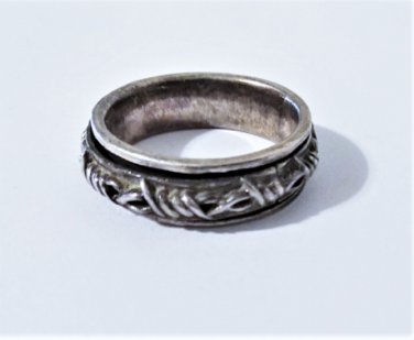 Vintage Sterling Silver Mens Barbed Wire Spinner Band Ring Size ~ 13.5