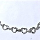 Vintage Sterling Silver Open Hearts Diamond Accented Link Bracelet Lot 7-1/2"