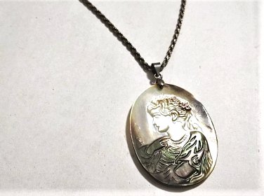 Vtg Sterling Silver Rope Chain Necklace Carved Abalone Victorian Lady Cameo Lot