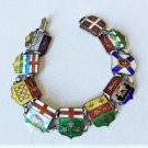 Vintage Sterling Silver Guilloche Enamel CANADA Travel Shield Bracelet Lot 7.5"