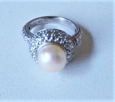Vintage Sterling Silver Diamond Halo Pearl Ring Lot Sz 7.5