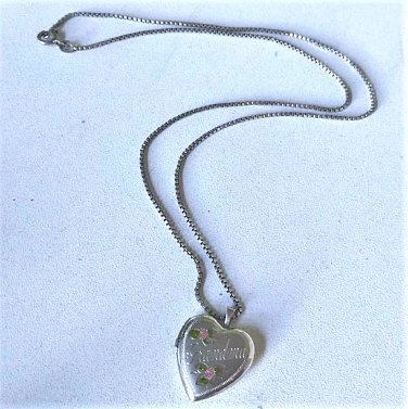 Vintage Sterling Silver *GRANDMA* Heart Locket Pendant Necklace Lot 20"