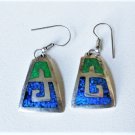 Vintage MEXICO Inlaid Turquoise Stone Frags Geometric Dangle Drop Earrings Lot