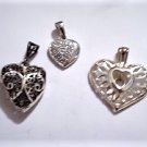 Vintage Sterling Silver Heart Pendants Lot of Three