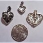 Vintage Sterling Silver Heart Pendants Lot of Three