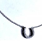 Vtg Sterling Silver Western Equestrian CZ Horse Shoe Pendant Necklace Lot 15.75"