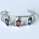 Vintage Southwest Sterling Silver Turquoise Coral Shadowbox Cuff Bracelet Lot