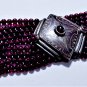 Vtg Sterling Silver Niello BALI 9-Strand Rhodolite Garnet Runway Bracelet Lot 8"