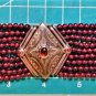 Vtg Sterling Silver Niello BALI 9-Strand Rhodolite Garnet Runway Bracelet Lot 8"
