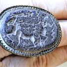 Old Weathered Lapis Intaglio Charioteer in Bronze Ring Size 10.5