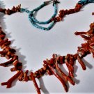 Vtg Sterling Silver Coral & Turquoise SOUTHWEST Navajo Heishi Necklace Lot 28"