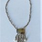 Vtg Sterling S MODERNIST Hammered Choker Pendant Necklace w Chain Pearl Drops