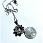 Vintage Sterling Silver Rutilated Quartz & Onyx Pendant Necklace Lot 18"
