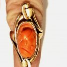 Antique Victorian 14K YG Salmon Sardinian Coral Centurion Bust Ring Size 4
