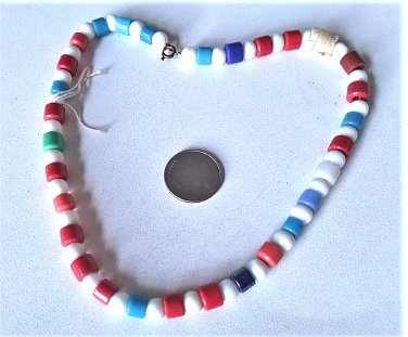 Vintage Multicolor Czechoslovakia Glass Pony Beads Orig. Tag Strand Necklace 17"