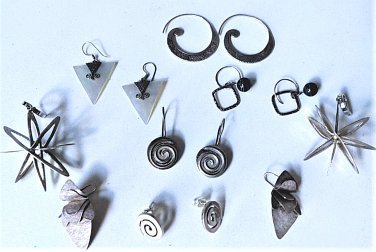Vintage Sterling Silver MODERNIST Earrings Collection Lot of of 7 Pairs