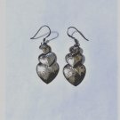 Vintage Sterling Silver Etched Graduated Dangle Drop Triple Hearts Earrings Lot
