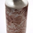 Antique Chinese Qing Kangxi Mark Iron Red Fishes Porcelain Pillar Snuff Bottle