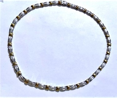 Vintage Sterling Silver XO Two Tone Diamond Tennis Necklace Lot 17-1/4"