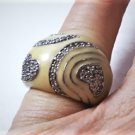 Vintage Sterling Silver Enameled Swirl Hearts CZ Dome Ring Lot Size 6.5