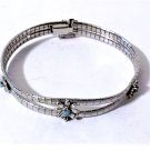 Vtg Sterling Silver ITALY Persian Turquoise Flowers Double Chain Bracelet Lot