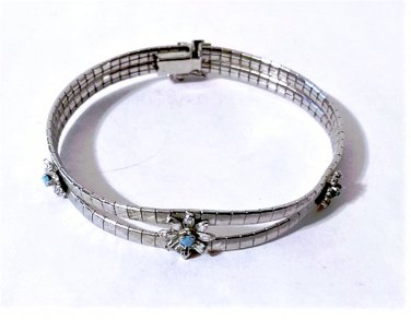 Vtg Sterling Silver ITALY Persian Turquoise Flowers Double Chain Bracelet Lot