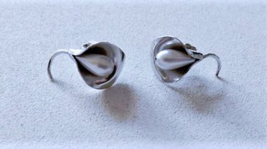 Vintage Sterling Silver Cute Dainty Jack -In-Pulpit Pearl Stud Earrings Lot