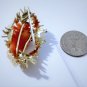 Vintage 14K YG Carved Salmon Coral Flowers MODERNIST Brutalist Pin Brooch Lot