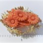 Vintage 14K YG Carved Salmon Coral Flowers MODERNIST Brutalist Pin Brooch Lot