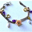 Vtg Sterling Silver Dangle Beads 3-Strand Slide MOP Flowers Charm Bracelet Lot