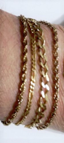 Vintage Sterling Silver Gold Vermeil Charm Figaro & Rope Bracelets Lot 4 Pcs