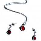 Vintage Sterling Silver Dangle Drop Ruby Earrings & Pendant Necklace Lot