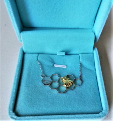 Vintage Sterling Silver Helen de Lere Honey Comb Gold Bee Pendant Necklace Lot