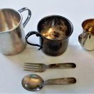 Antique/Vtg Sterling Silver Baby Cups & Spoon Fork Set Use Repair Scrap