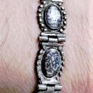 Antique Silver Alloy SE Asian Niello Tribal Hand Clasp Bracelet Lot 7"