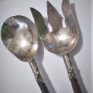 Antique Sterling Silver DF Mexico Mid Cent Modern Teak Handle Salad Serving Set
