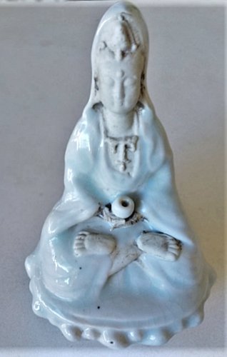 Antique Chinese Kangxi Mark Qingbai Quanyin Buddha Statue