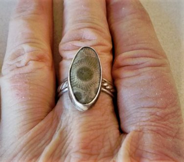 Antique Edwardian Sterling Silver Coral Fossil Ring Lot Size ~ 11
