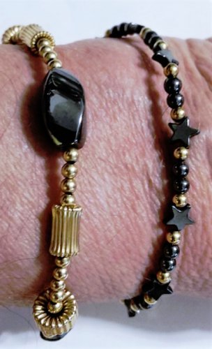 Vintage Gold Filled Hematite Stars Beaded Bracelets Lot 2 Pcs