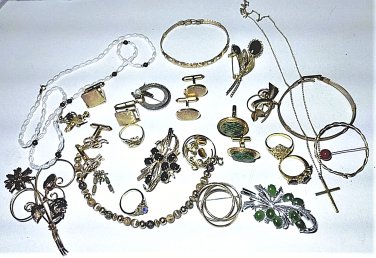 Vintage 12 & 14K Gold Filled Jewelry Lot Jade Pearls Most Wearable 139.1 Gr