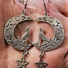 Vtg Southwest Sterling Silver Huge Wolf on the Moon Dangle Cutout Earrings Lot
