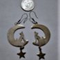 Vtg Southwest Sterling Silver Huge Wolf on the Moon Dangle Cutout Earrings Lot