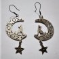 Vtg Southwest Sterling Silver Huge Wolf on the Moon Dangle Cutout Earrings Lot
