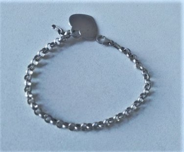 Vtg Sterling Silver ITALY Rolo Chain Bracelet Lot w Dangle Heart Charm 7"