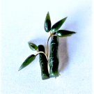 Vtg Gold Plated Carved Green Asian Jade Swoboda? Bamboo Leaf Twig Pin Brooch Lot