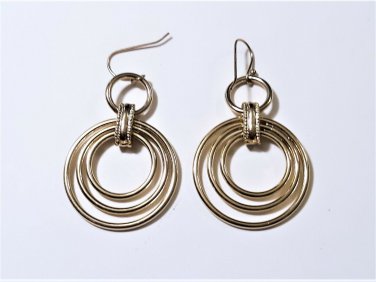 Vintage 925 Gold Vermeil MODERNIST Concentric Ring Dangle Drop Earrings Lot