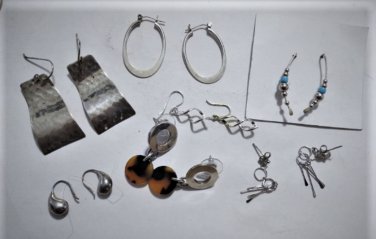 Vintage Nice Sterling Silver Modernist Earrings Lot Collection of 7