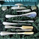 Antique Edwardian Sterling Silver Silk Lined Vanity Grooming Dresser Set